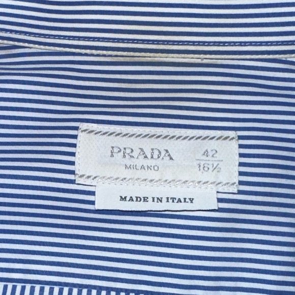 Prada Men's Stripe Down Button Shirt Blue and White Size 42, Collar 16.5 - Picture 2 of 8
